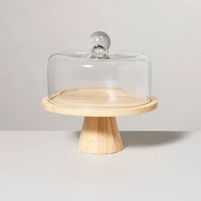 11.5" Wooden Cake Stand with Glass Cloche - Hearth & Hand with Magnolia