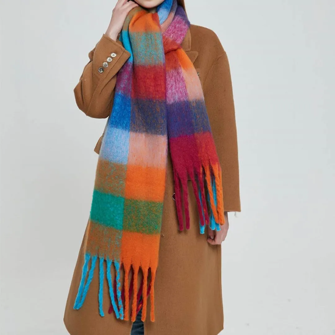 Accity | Plaid Fringe Winter Scarf: Bold