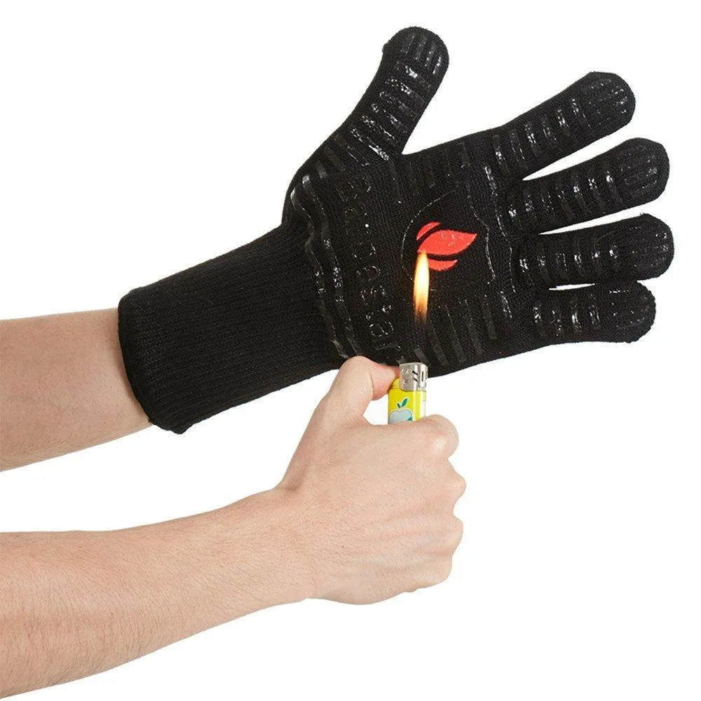 Barbestar Extreme Heat Resistant Grilling Cooking Gloves, 14&quot; Flexible Oven Mitts,EXTRA Length Forearm Protection, Protection up to 932&deg;F, Professional Safe for BBQ Kitchen Baking-Black(1 Pair)