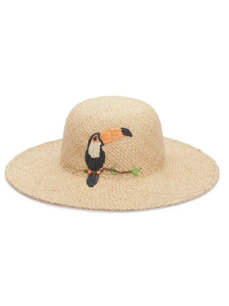 Bird Decorated Straw Hat