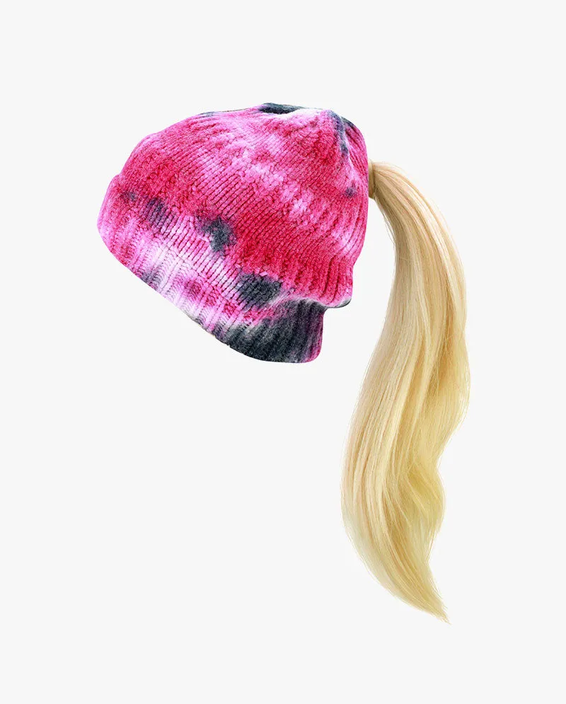 Black Horn - Tie Dye Ponytail Knit Beanie