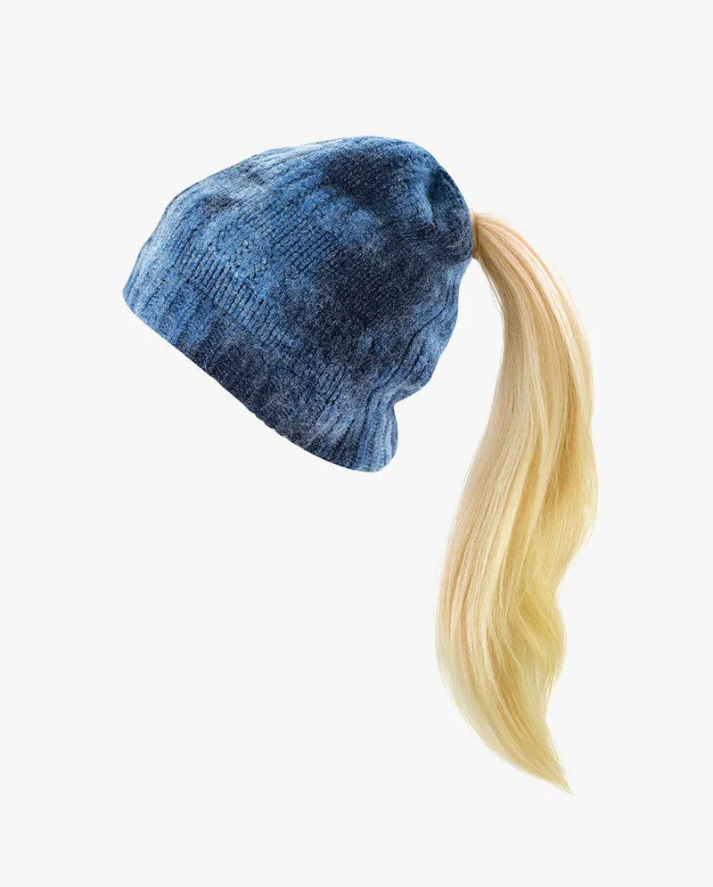 Black Horn - Tie Dye Ponytail Knit Beanie