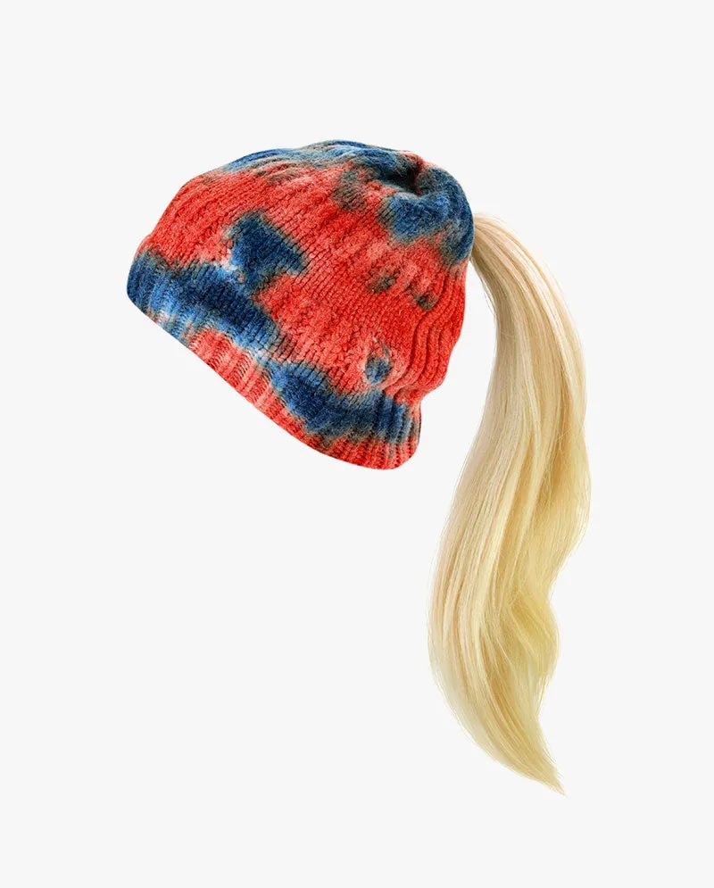 Black Horn - Tie Dye Ponytail Knit Beanie