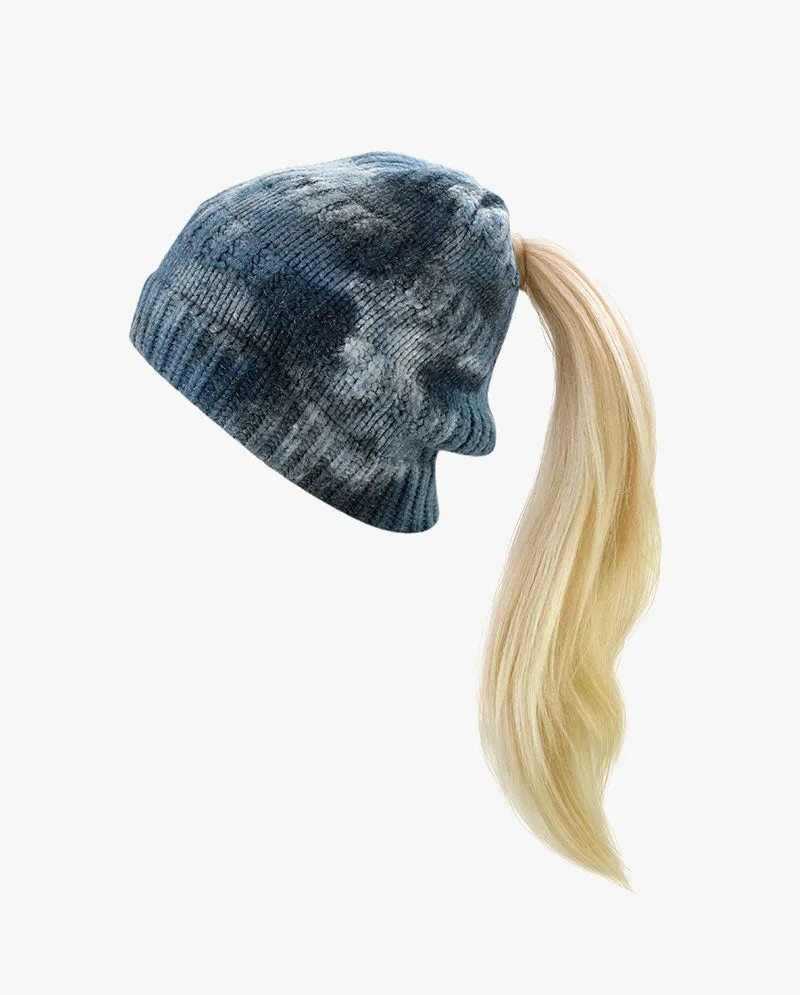 Black Horn - Tie Dye Ponytail Knit Beanie