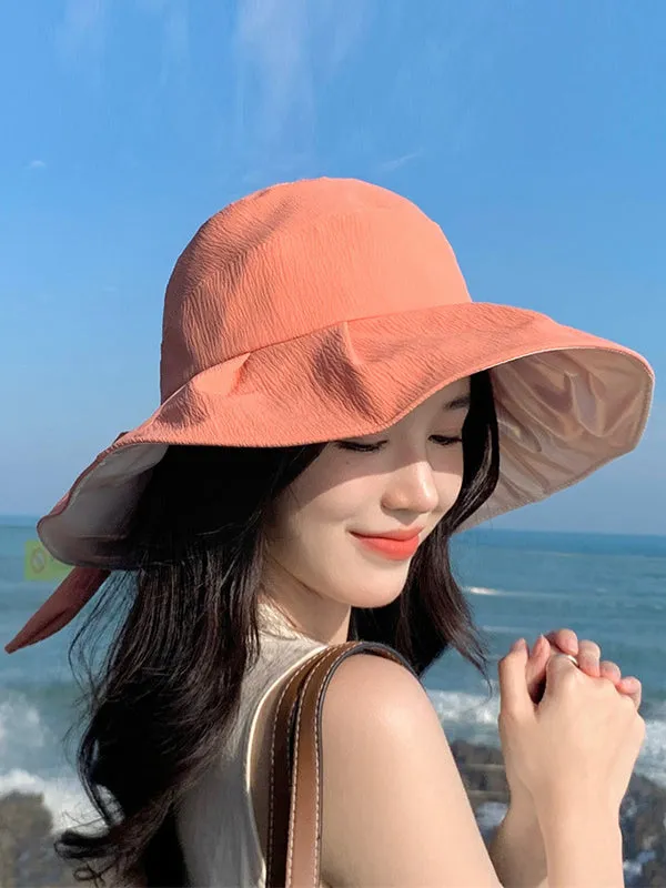 Bowknot Pleated Split-Joint Fisherman Hat Sun Hat