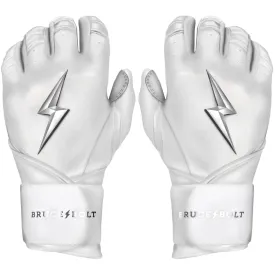 Bruce Bolt PREMIUM PRO Chrome Series Long Cuff Batting Gloves: White