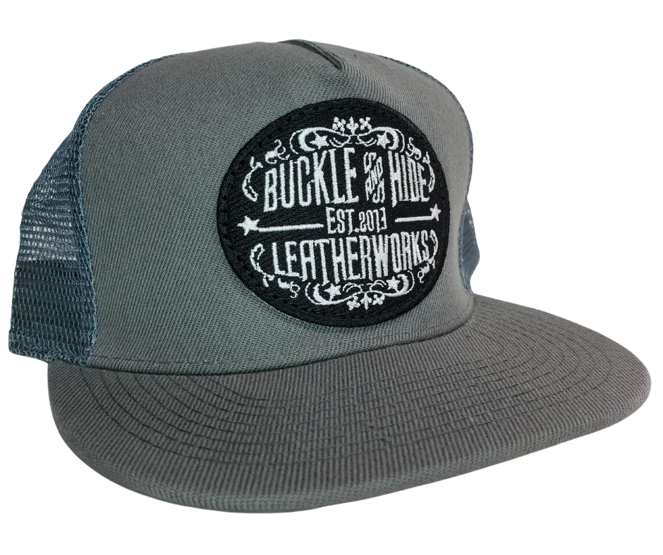 Buckle and Hide Leather Flat Bill Trucker Cap