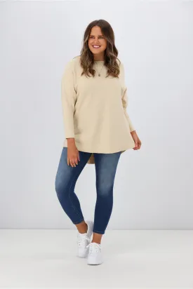 Cali & Co Boat Neck Ribbed Jumper Beige