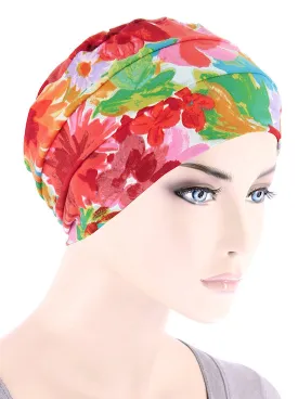 Cloche Cap Red Cream Bold Floral