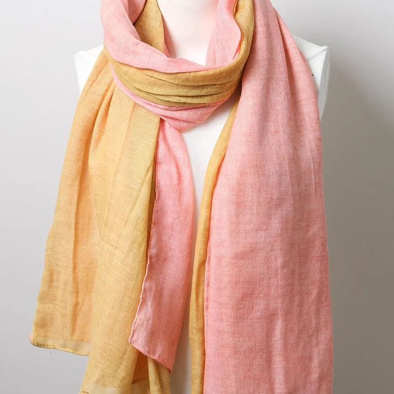 Color Blocked Spring Scarf - Mustard Yellow and Coral