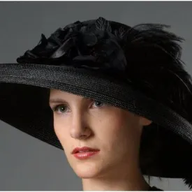 F3001- Wide brim ladies hat with Silk Flower/Ostrich Feather