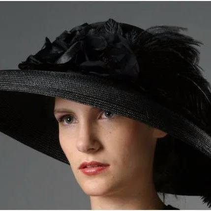 F3001- Wide brim ladies hat with Silk Flower/Ostrich Feather