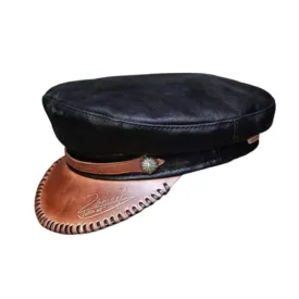 Genuine Leather Fisherman Cap - Cowhide Military Captain Sailor Hat