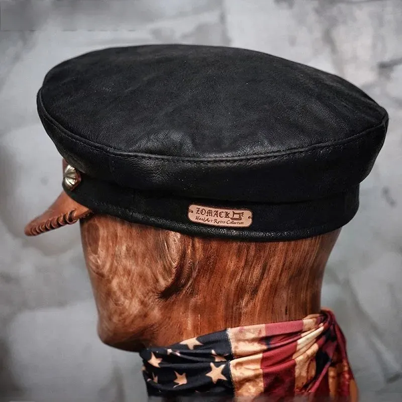 Genuine Leather Fisherman Cap - Cowhide Military Captain Sailor Hat