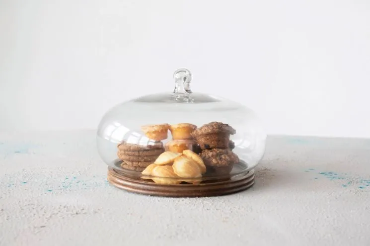 Glass Orb Cloche With Mango Wood Base