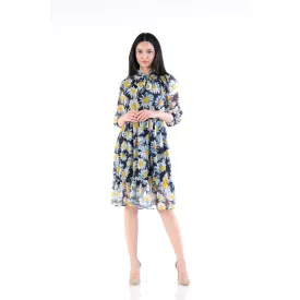 Indigo Neck Knotted Chiffon Dress