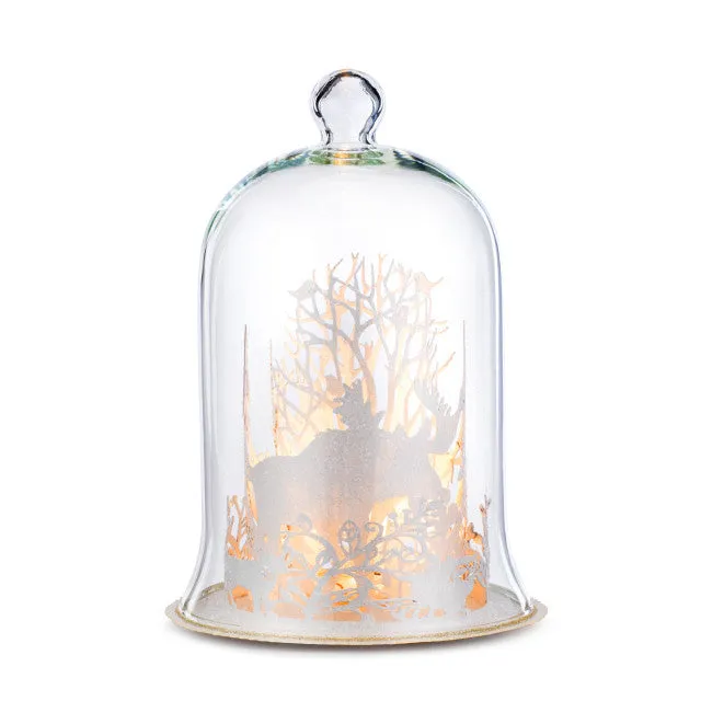 Lit Cloche with Winter Deer Scene