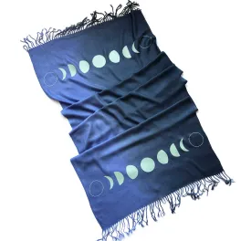 Moon Phase Scarf, blue ombré pashmina