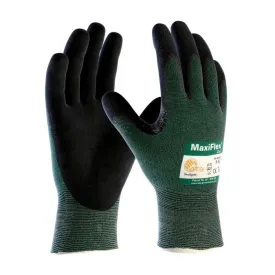 PIP ATG 34-8743 MaxiFlex Cut Seamless Knit Glove with Black MicroFoam Nitrile Coated, Green, X-Small, 1 Dozen