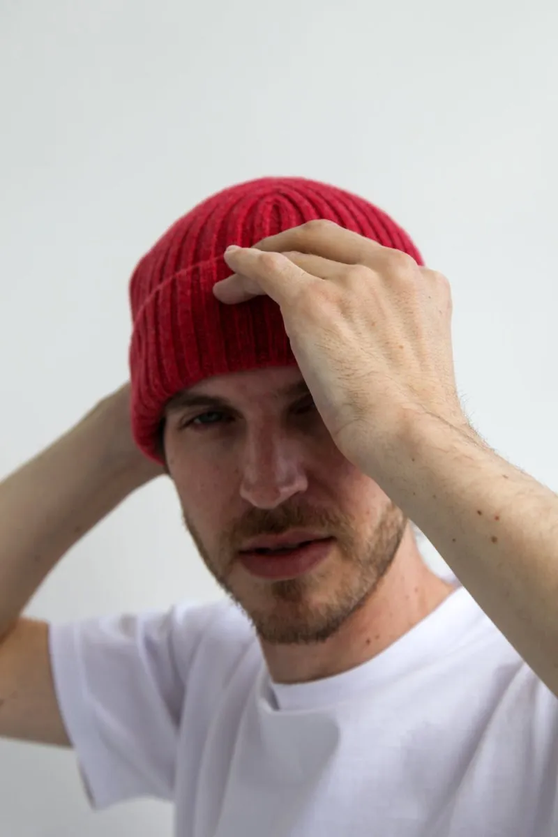 Super-Soft Lambswool Fisherman Beanie - Rouge Red