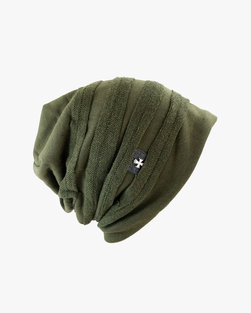 The Hat Depot - Vintage Long Slouchy Baggy Cross Badge Lined Beanie