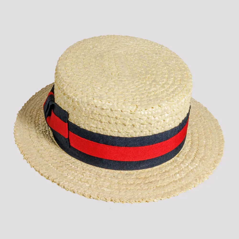 Venice | Mens Wheat Straw Classic Gondolier Hat With Striped Band