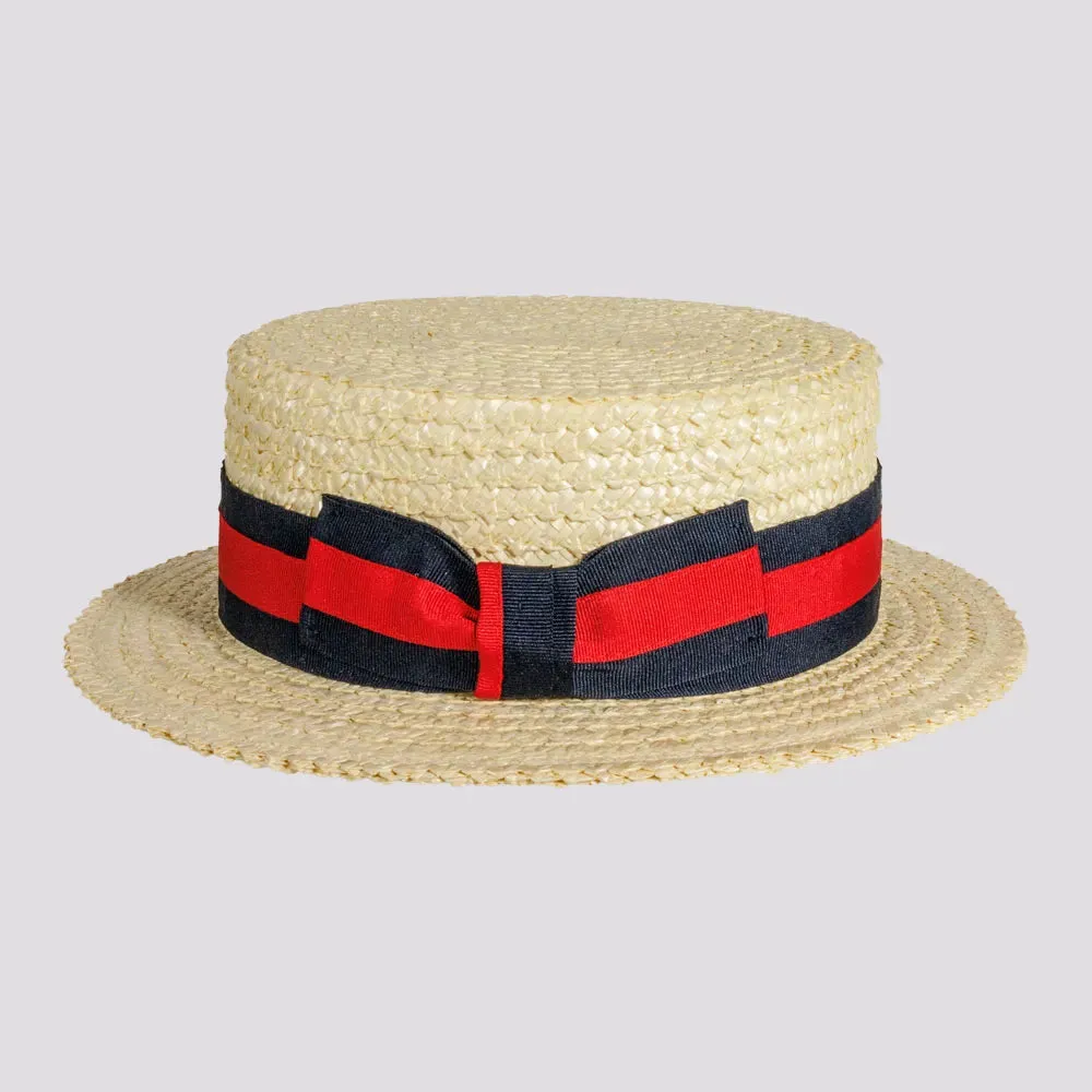 Venice | Mens Wheat Straw Classic Gondolier Hat With Striped Band