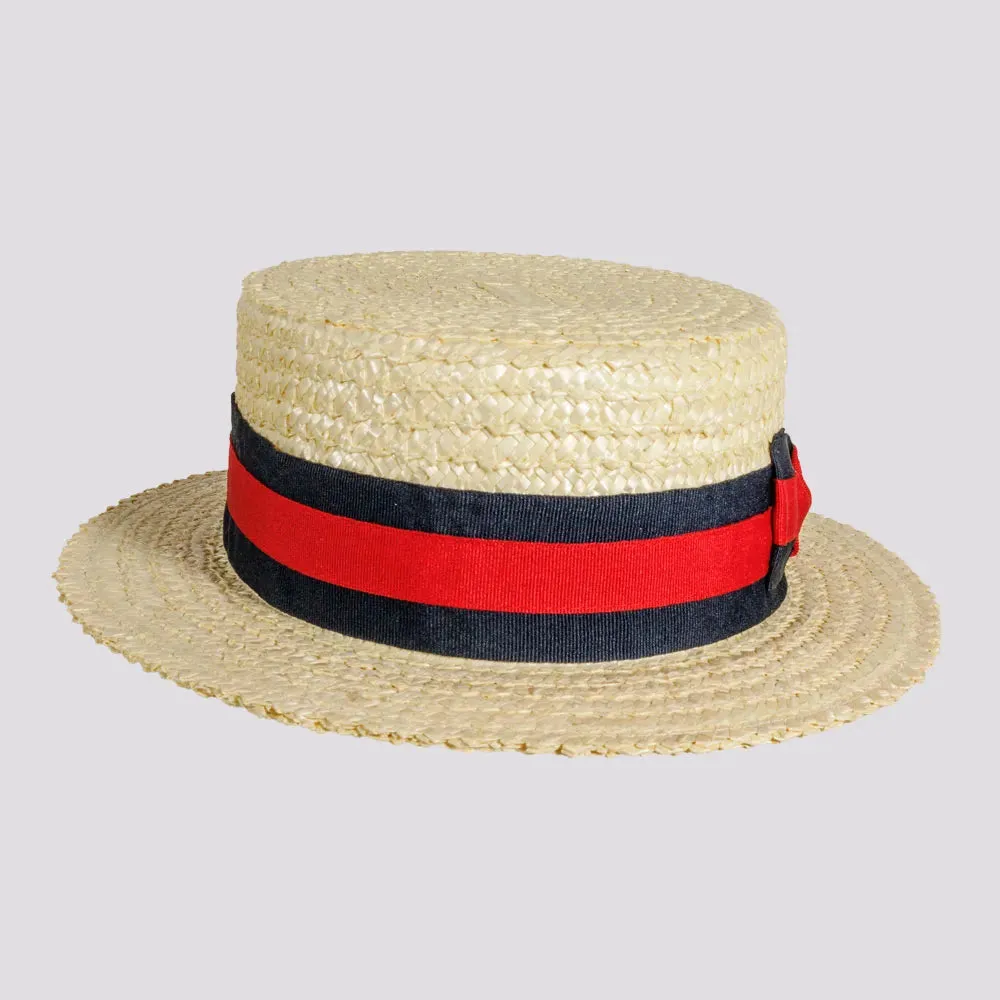 Venice | Mens Wheat Straw Classic Gondolier Hat With Striped Band