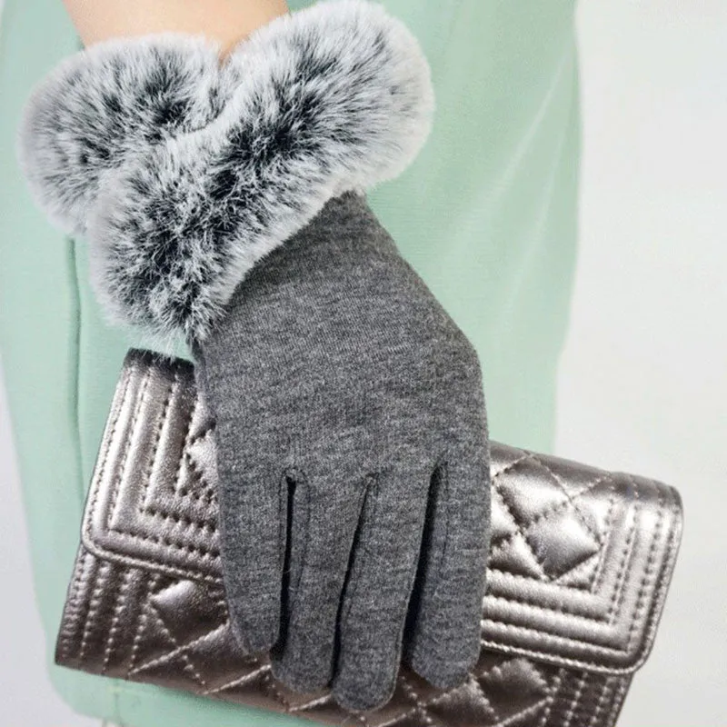 Winter Cashmere Fur Wrist Gloves