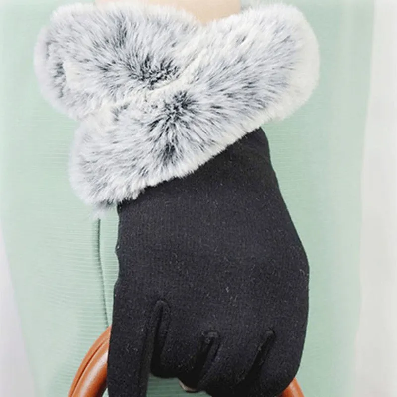 Winter Cashmere Fur Wrist Gloves